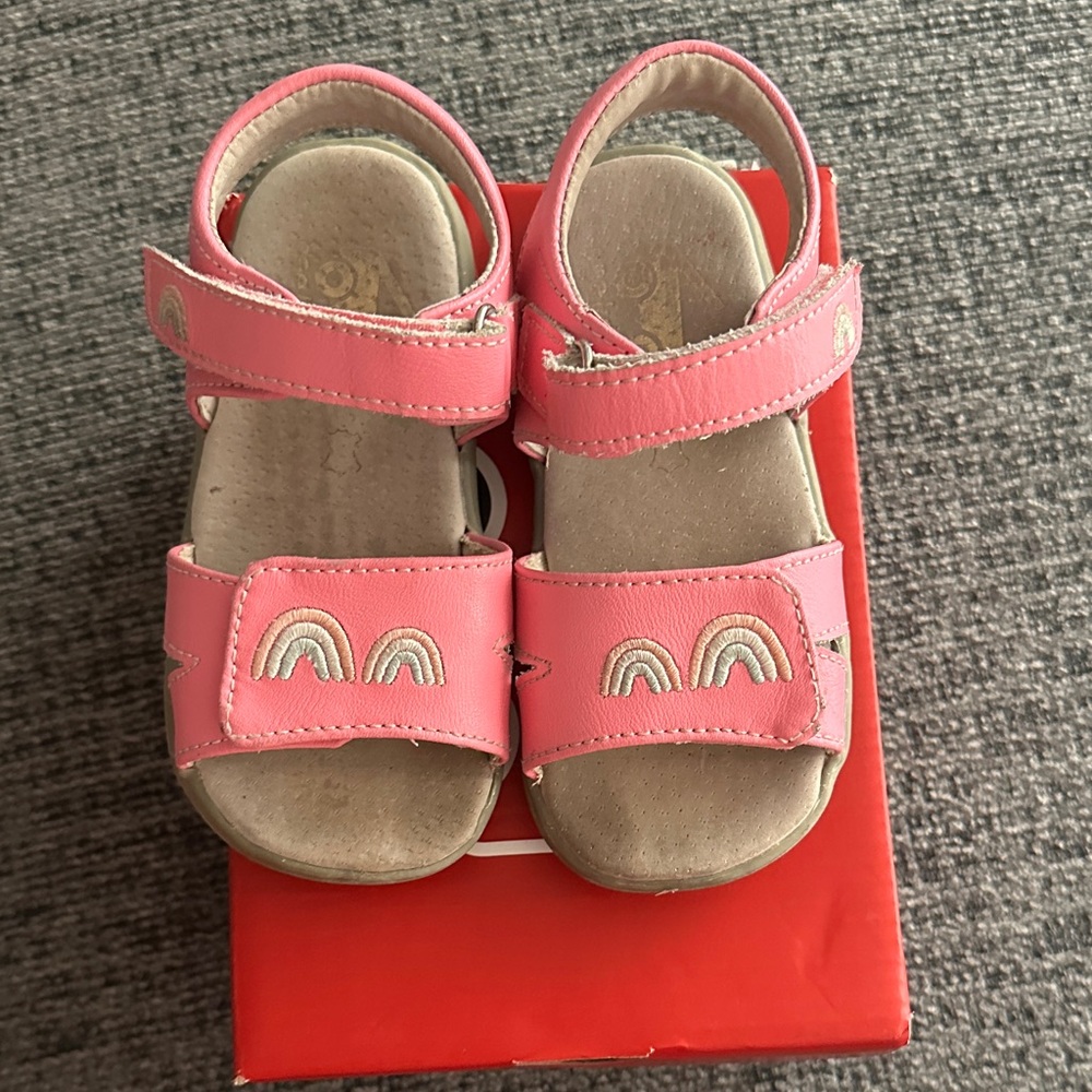 See Kai Run Pink Kids Sandals with Rainbow Embroidery